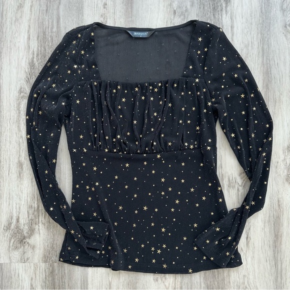 Allegra K Tops - Allegra K Black and Gold Ruched Long Sleeve Blouse Sheer